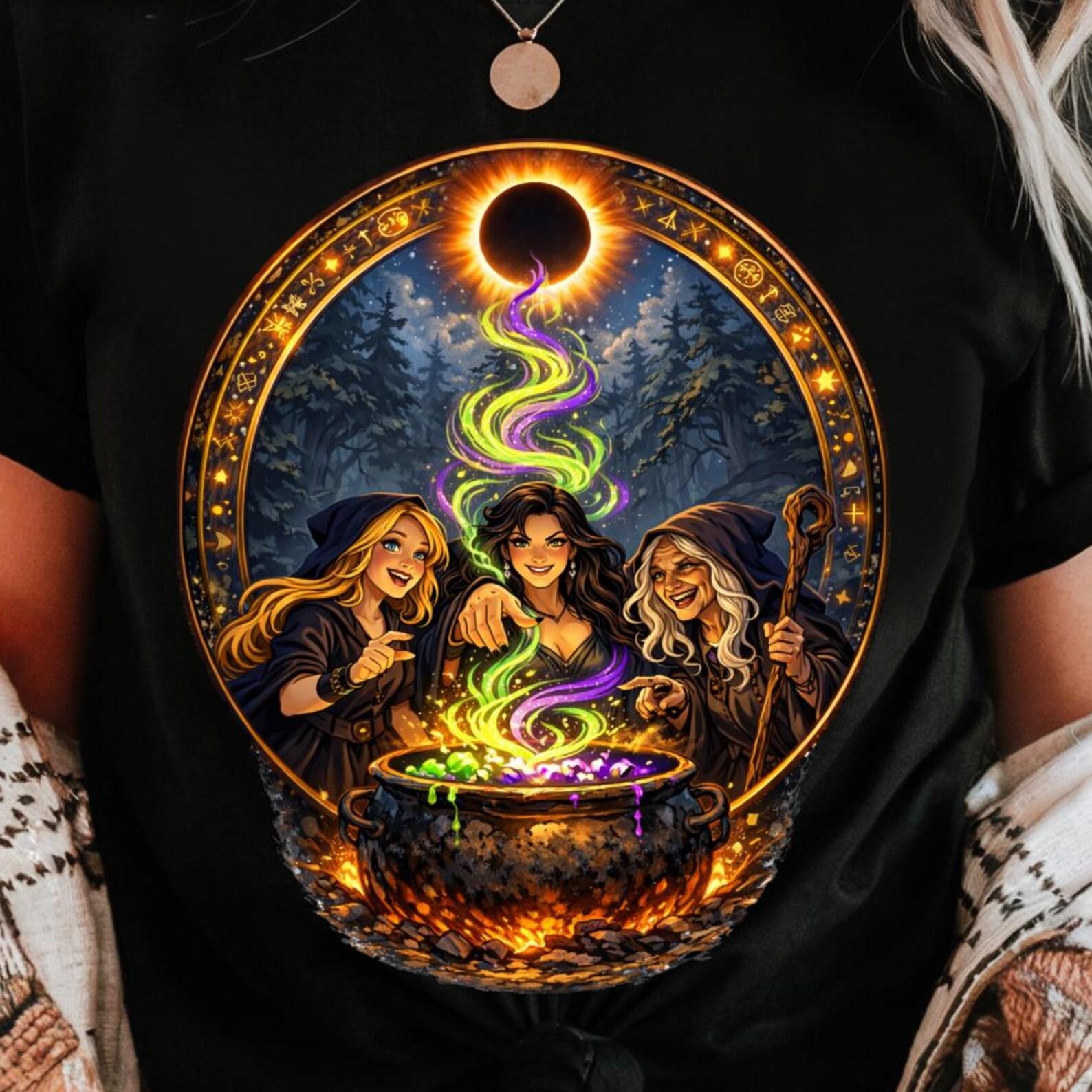 Witch Coven Eclipse | Maiden Mother Crone | Cauldron Moon Badge Tee S