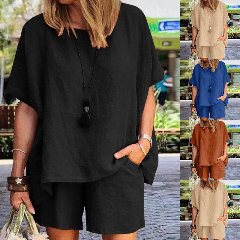 

Женская повседневная одежда, летняя футболка с короткими рукавами и шорты, костюм из двух предметов, комплект больших размеров