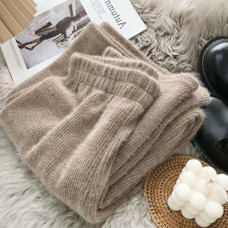 

Зимние брюки большого размера из искусственной норки, теплые женские брюки с широкими штанинами, корейская мода, толстые бархатные прямые спортивные брюки XXXL хаки