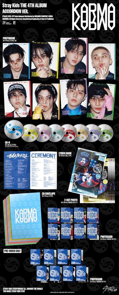 Stray Kids KARMA 4th Album ACCORDION Random Version CD+PhotoBook+Lyrics Book+2Cut Photo+PhotoCard+Tracking Sealed SKZ