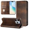 Applicable to iPhone16E leather case, Samsung S26 retro leather pattern card wallet magnetic protective case A25E solid color