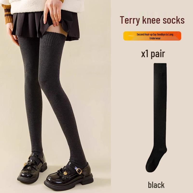 Damen Extra-Lange Overknee Oberschenkelhohe Socken mit Samt und Frottee für Herbst/Winter - Mikro-Druck Schlankheitsdesign