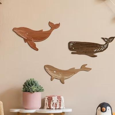 3 Peças de Baleia de Madeira para Arte de Parede Decoração de Parede de Baleia Náutica Escultura Rústica Vintage de Parede para Sala de Estar Banheiro Quarto Casa de Campo