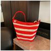 Striped Tote Bag Woven Large-capacity Shoulder Women's Bag Lazy Wind Lightweight Vacation Shopping Bag Women