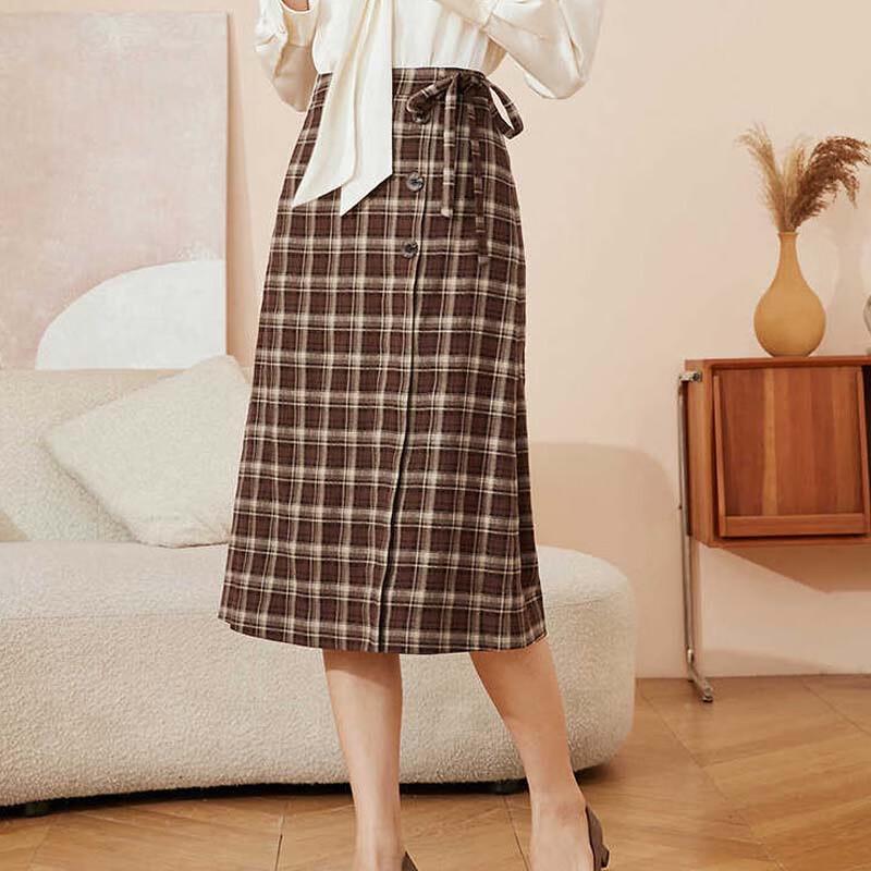 JESSIE Retro Color-block Plaid A-line Midi Skirt M