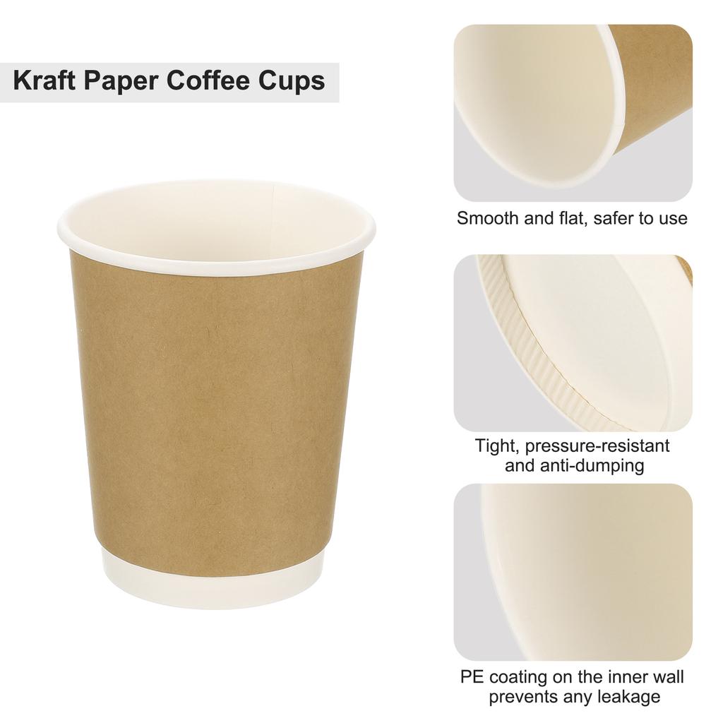 50pcs Disposable Kraft Paper Coffee Cups 270ml-700ml Double-Layer Hot/Cold Cups for Water Milk Juice for Party Picnic Travel