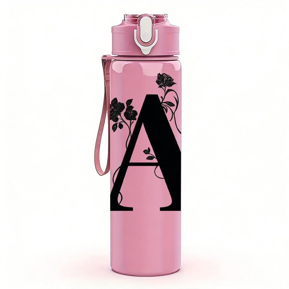 1PC Decorative Capital Letter A Print 750ml Color Plastic Sports Water Bottle Leakproof Flip Straw Lid Suitable for Sports Office Home Use