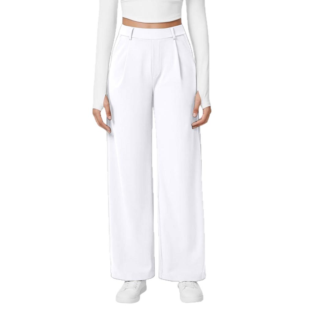 Fashion Women's Casual Solid Color Pocket Loose Slim Straight Suit Pants