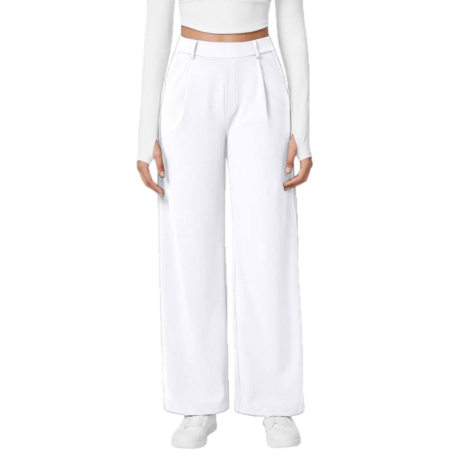 

Fashion Women s Casual Solid Color Pocket Loose Slim Straight Suit Pants S белый