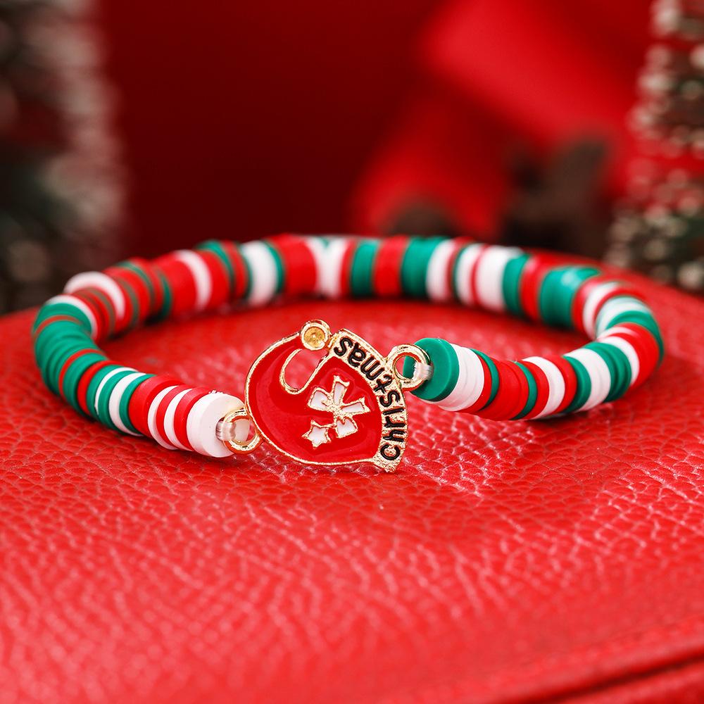 European and American Christmas soft pottery bracelet, new Christmas alloy accessories red, green and white soft pottery elastic rope bracelet