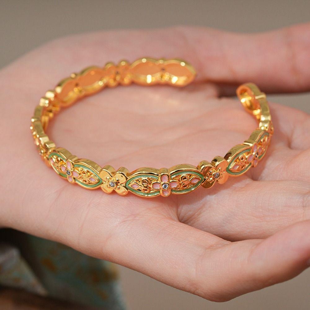 Handicraft New Chinese Style Bangle Gold Hanfu Jewelry Fashion Opening Bracelet  Women
