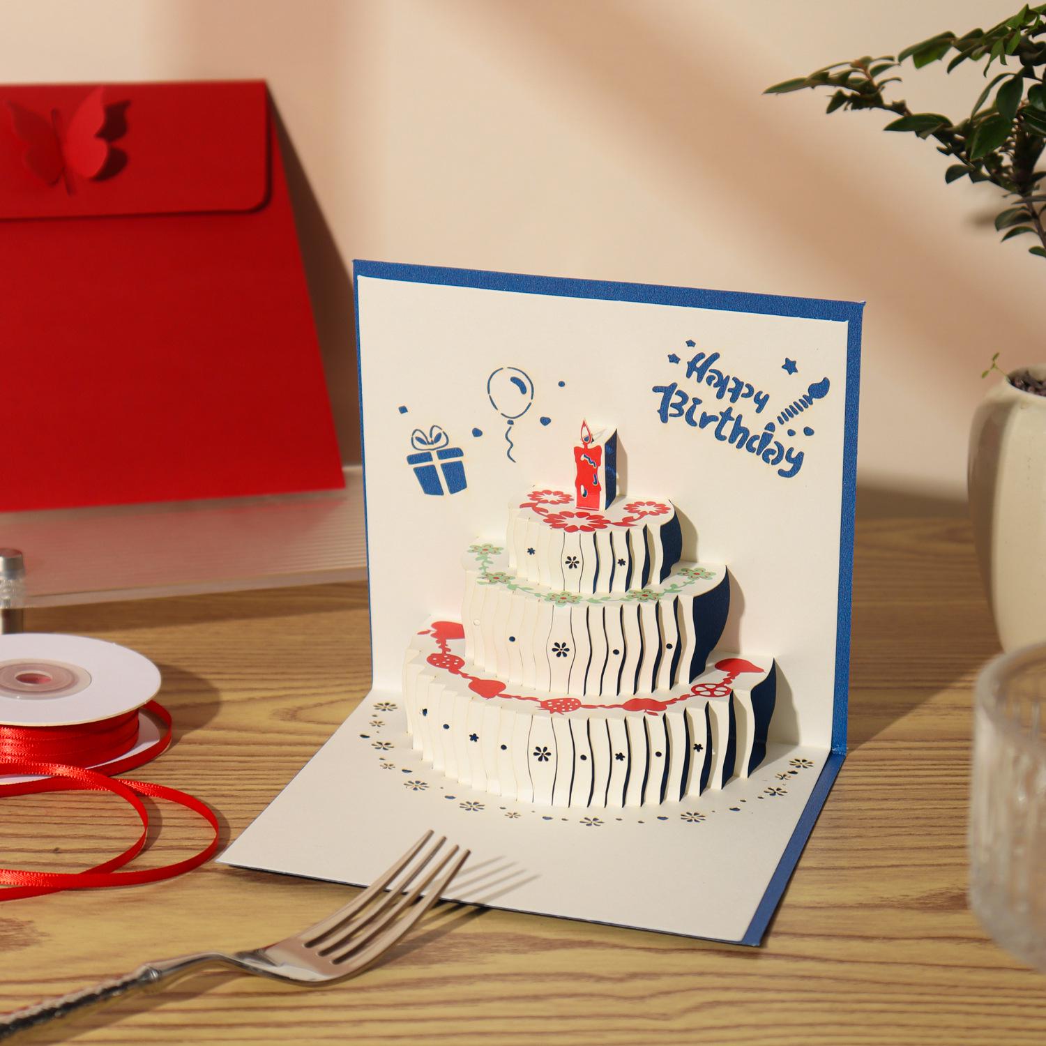 3D Musical Light-Up Birthday Greeting Card with Envelope синий