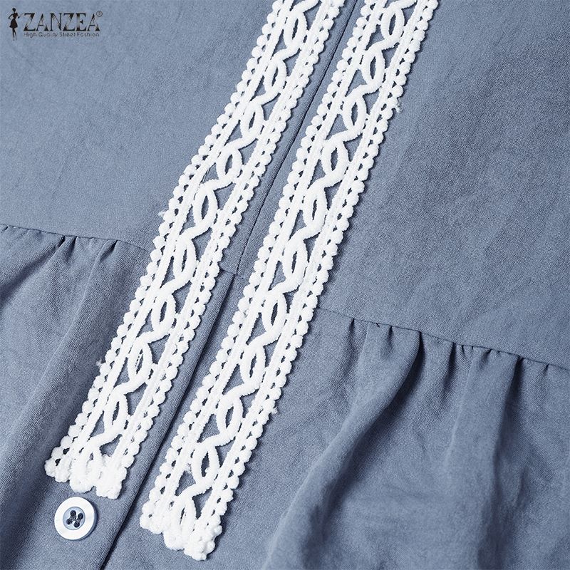 ZANZEA Womens Casual Lace Splice V-Neck Summer Half Sleeve Long Dress