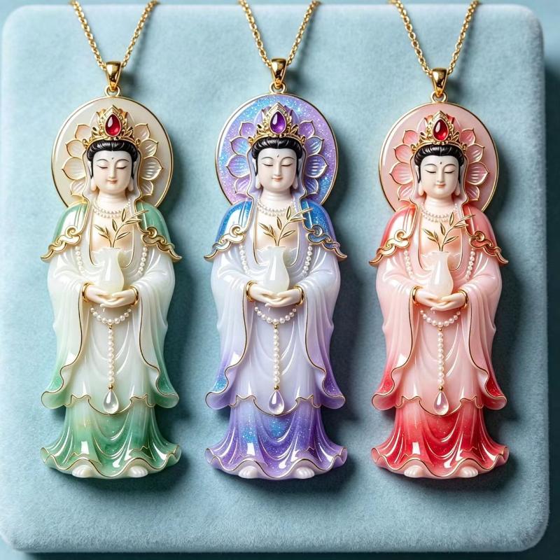 Ethnic Auspicious Gourd Statue Imitation Jade Pendant Necklace Vintage Jewelry For Women Traditional Outfit Accessory Gift