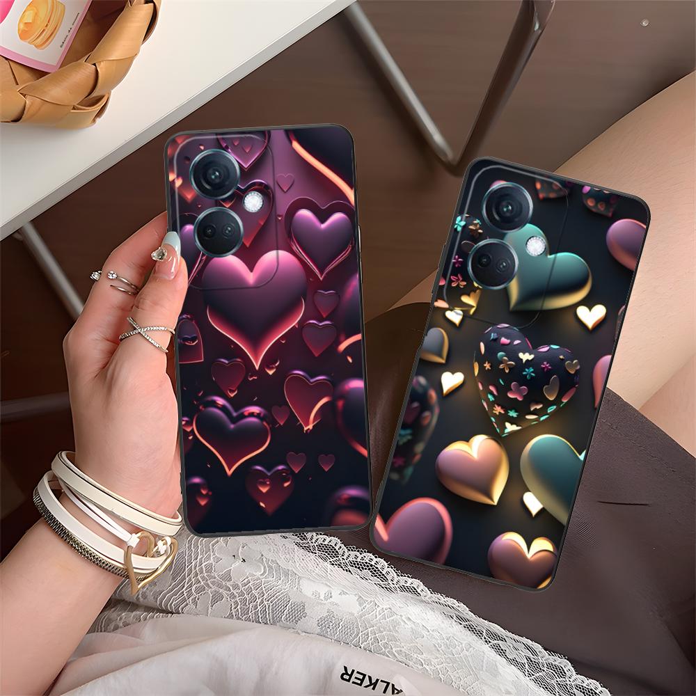 Y2K Glowing Hearts Mobile Phone Case for OPPO Reno 14 13 12 11 10 9 8 7 6 5 F T Pro 5G Colorful Printing Cover Smartphone Luxury