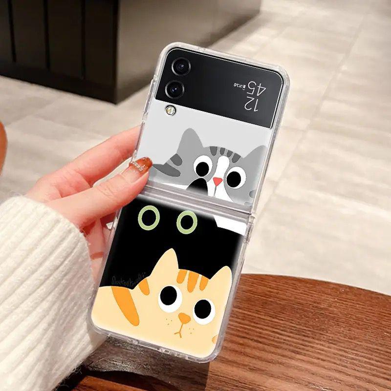 

Чехол для телефона с рисунком пары кошек для Samsung Galaxy Z Flip 6 ZFlip5 5G Прозрачный чехол для Samsung ZFlip4 Z Flip3 Милый Funda Galaxy ZFlip 3