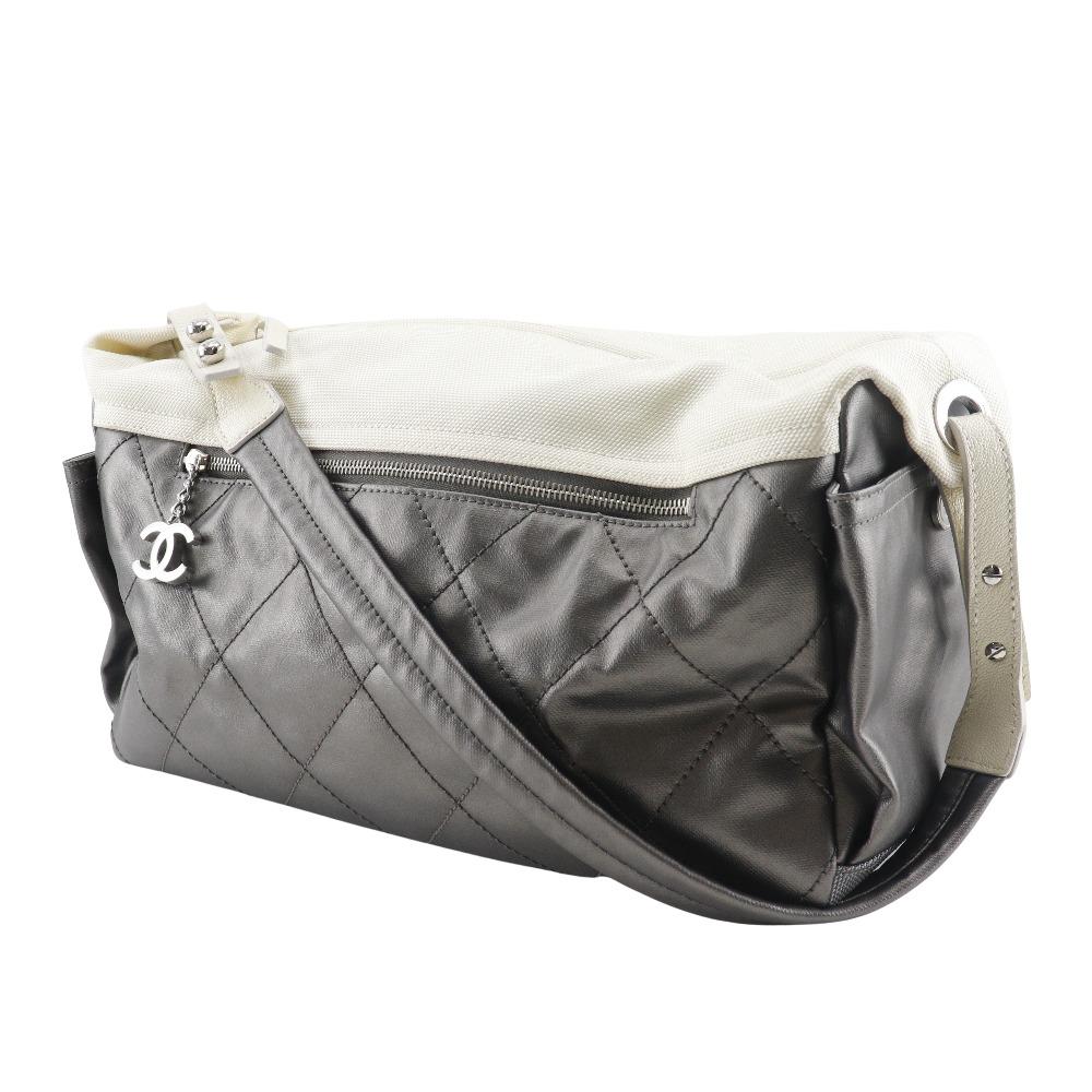 Chanel Paris Biarritz Shoulder Bag A34206 One Belt Matelasse Silver Coated Canvas Women Used
