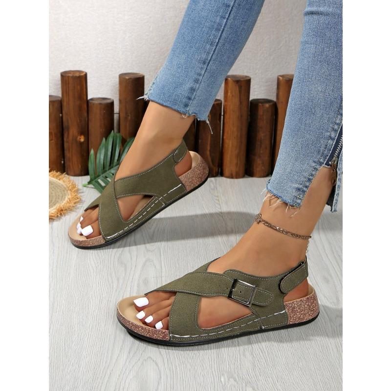 Damen Übergröße Neue Sommer Schnalle Peep Toe Flache Mode Europäisch Amerikanischer Stil Strand Kreuzriemen Sandalen