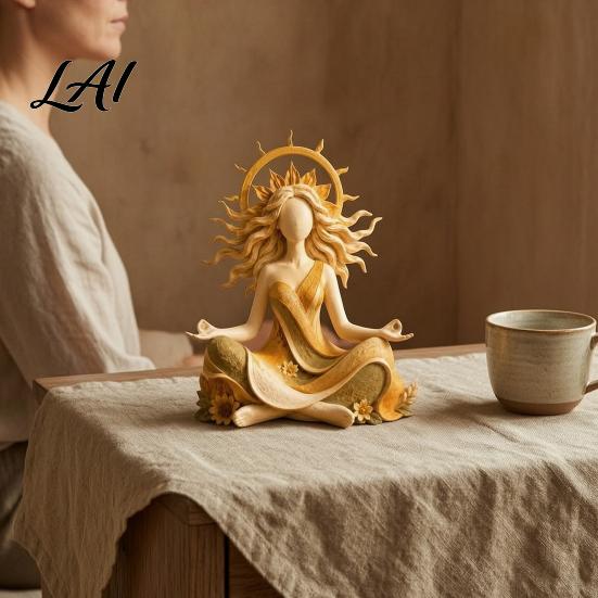 Rustic Interior Decorations Meditating Sun Goddess Resin Statue Yoga Spiritual Figurine Boho Zen Home Office Decor Style Desktop Ornament