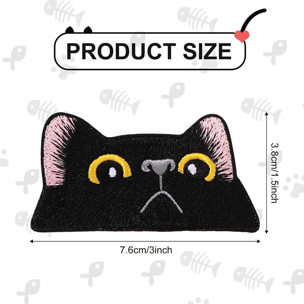 1 pieza de parche de tela bordado con cara de gato negro lindo, insignia de gato llorando, accesorios para bolsos de ropa DIY, parche de 3,8 x 7,6 cm