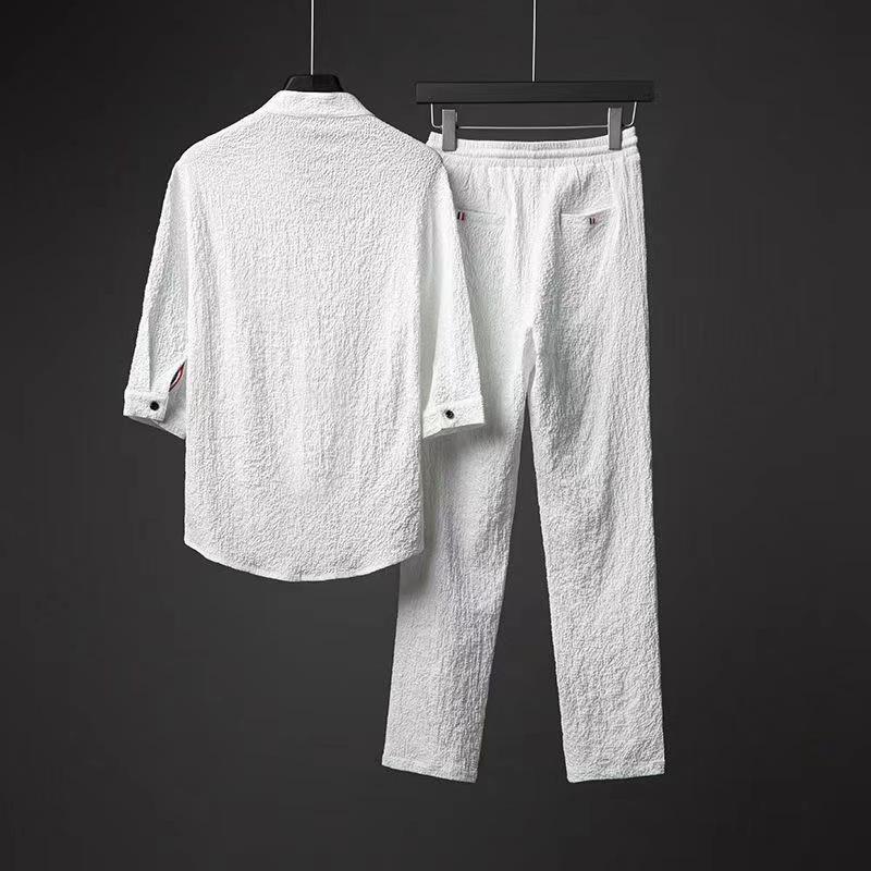 Trend Erkek Lüks Ultra İnce Takım Ceket Pantolon 2'li Set Buz İpeği Malzeme Hafif Yaz Bol Kesim