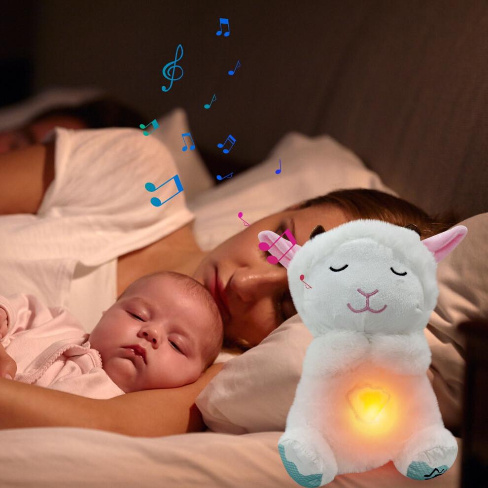 Qnjujn LED Musical Breathing Glowing Lamb Plush, Anxiety Relief with Lights, Music & Rhythmic Motion, White