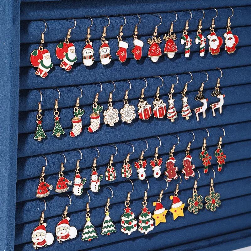 Xiaomi 25Pairs/5Pairs Christmas Series Earrings Cartoon Santa Claus Gingerbread Man Snowflake Alloy Earrings Set Women Christmas Gifts