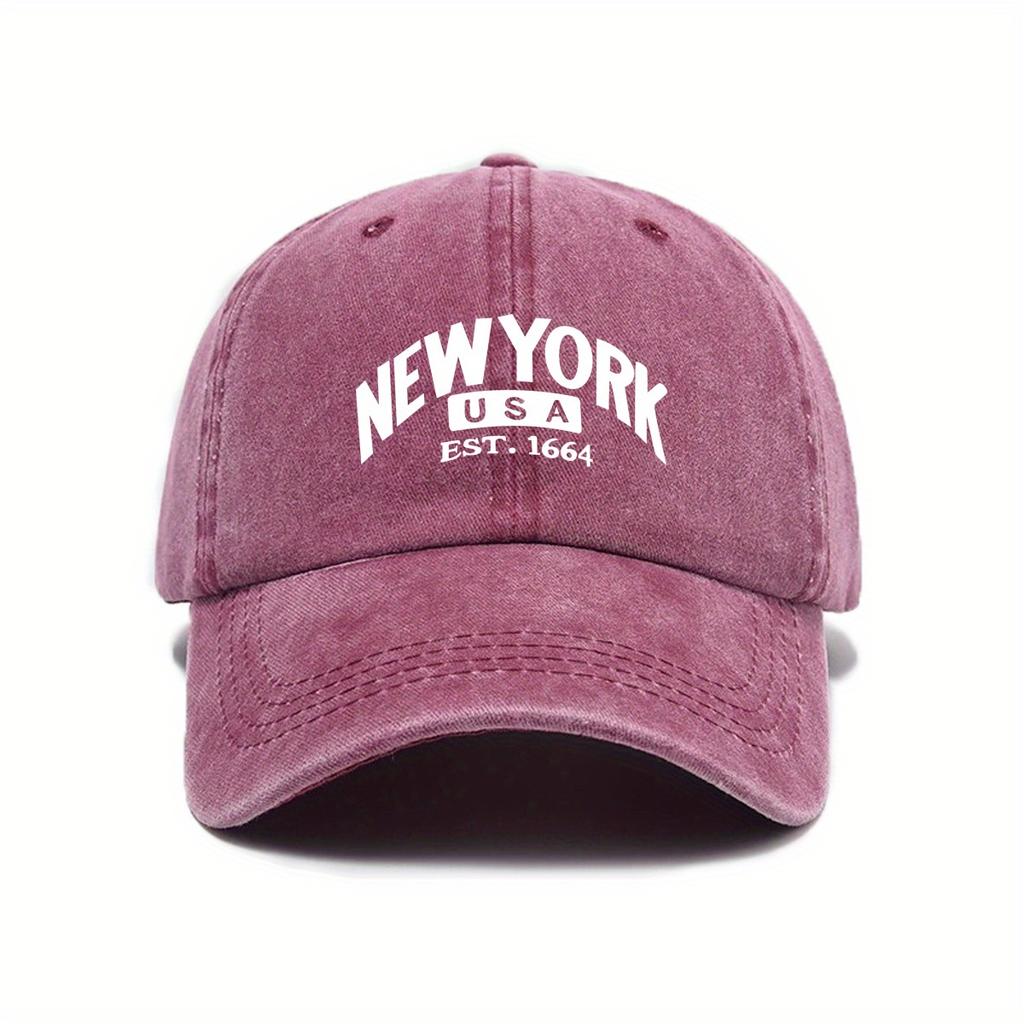New York Usa Est. 1664 Urban Themed Adjustable Baseball Cap With Sun Protection, Woven Polyester Material, Hand Washable