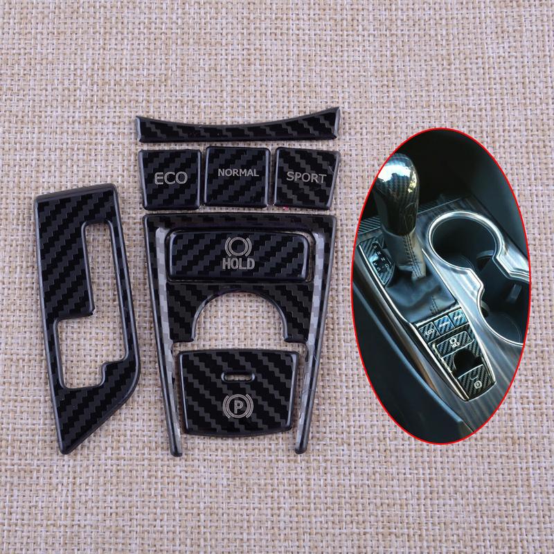8Pcs/Set Carbon Fiber Style Stainless Steel Central Console Gear Shift Button Cover Trim LHD Fit For Toyota Camry 2018-