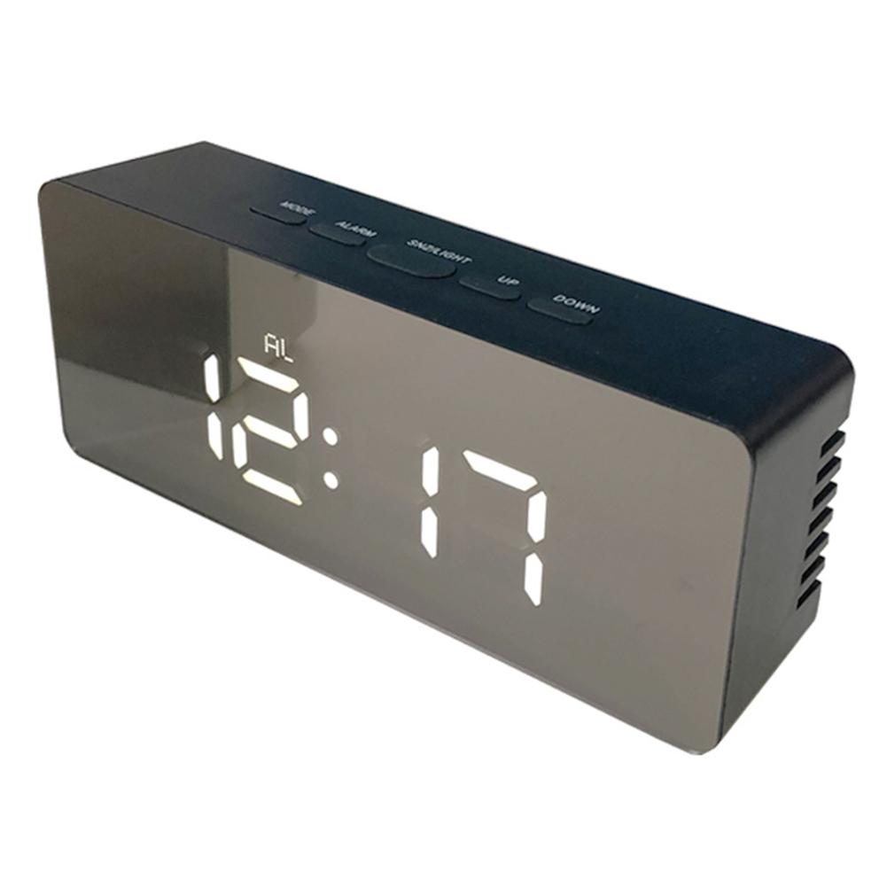 

Multi-functional Stylish LED Mirror Electronic Alarm Clock Mini Cosmetic Mirror Bedside Clock Rectangular black shell white light#0