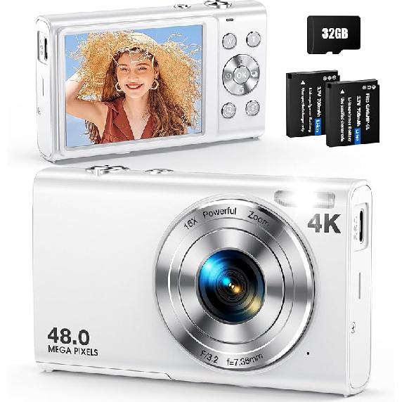 Digital Camera, Autofocus 48MP UHD 4K Vlogging Camera 16X Digital Zoom, Portable Compact Point and Shoot Digital Camera for Teens Adult Beginner with
