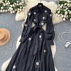 Chic Vintage Three-dimensional Single Breasted Slim Elegant Fairy Korean Fashion Boho Women Clothing Long Dress