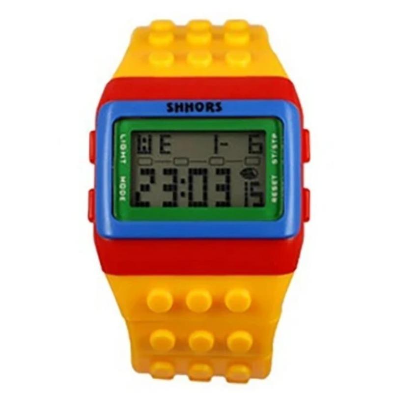 Ceasuri pentru bărbați și femei la modă cu blocuri de construcție curcubeu, ceas de mână studențesc, LED multifuncțional, rezistent la apă, ceasuri electronice sport