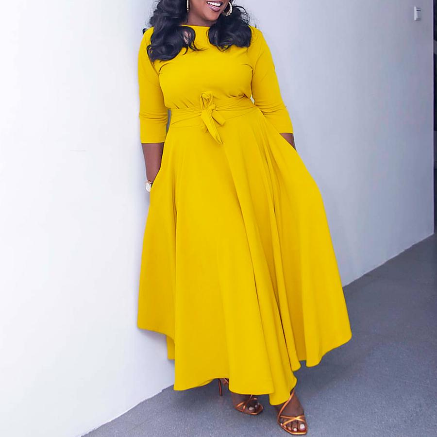 Damen Frühling/Sommer Neue Mode Temperament Binden Afrikanisch Übergröße Maxikleid Importiertes Kleid