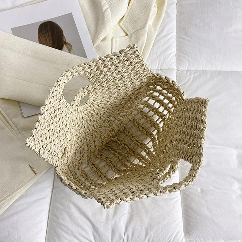 Yogodlns Bohemian Large Capacity Beach Bag Women's Straw Bag Stylish Handbag Natural Grass Hand Woven Designer Female Basket Shoulder Bag