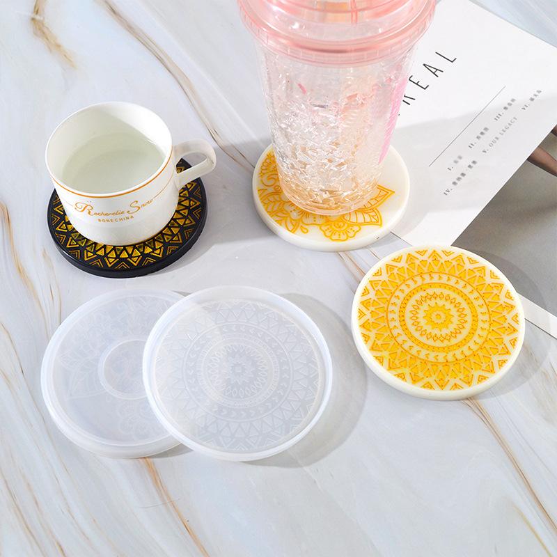 Flower Coaster Silicone Mold Epoxy Resin  Plaster Concrete Mold Diy Round Coffee Wine Glass Tea Coaster Tray Home Decor