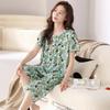 Summer Cotton Capris Pajamas Set Floral Print Pajama for Women Leisure Pyjamas Soft Lapel Pijamas