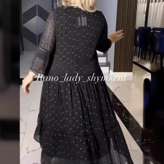 Spring/Summer 2024 V-Neck Polka Dot Loose Black Dress for Middle-Aged Women