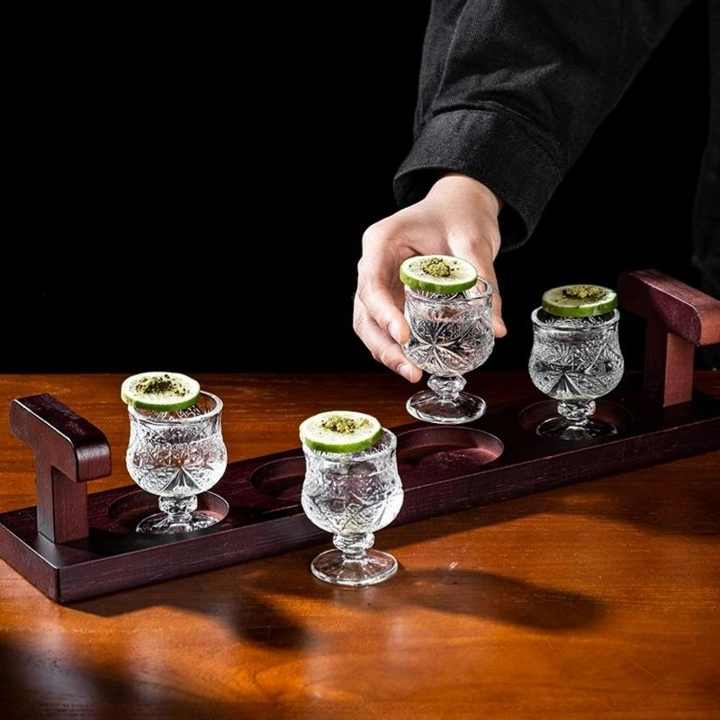 Simple Mini Shot Glasses Cups,Creative Cocktail Glass Cup Set With Wooden Tray,Shot Glass Cup,Liquor Sake Glasses Cup,Bar Tool