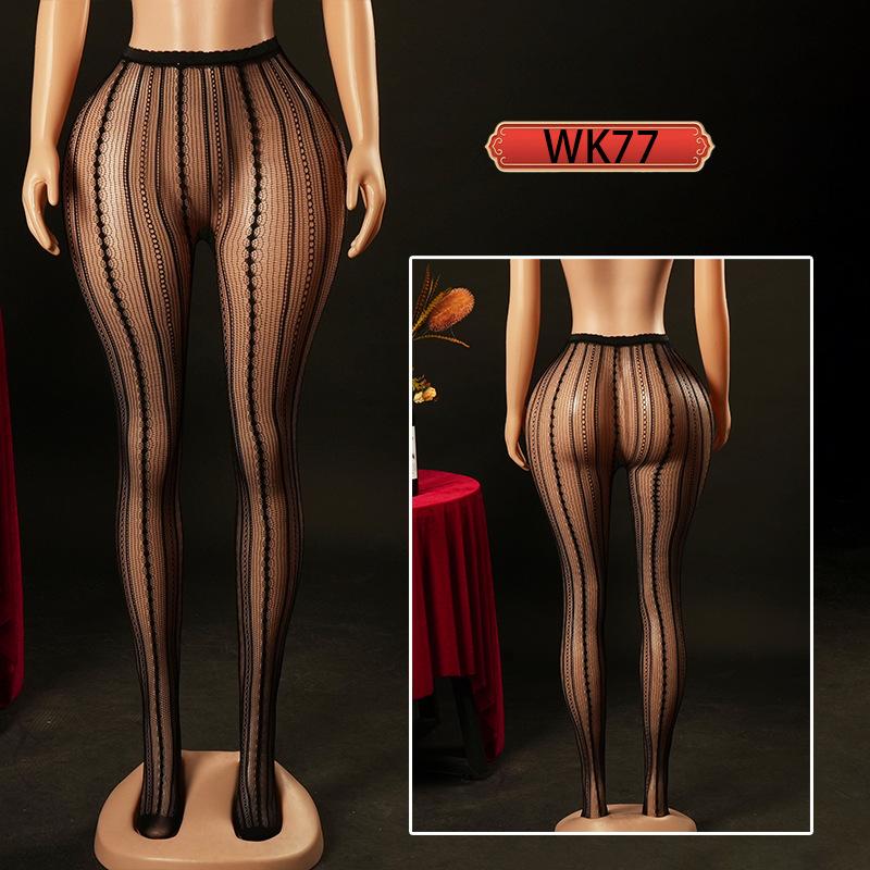 

Warp knitted seamless mesh socks pantyhose jacquard lace sexy vertical fishing net socks Europe and America WK one size - simple packaging [white card + opp bag]