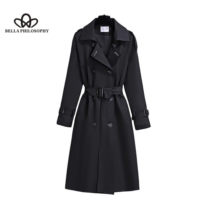 Windbreaker Women's Mid-length Autumn New Korean-style Tight Waist Classic Fashion Coat Trendy Double-breasted Coat
