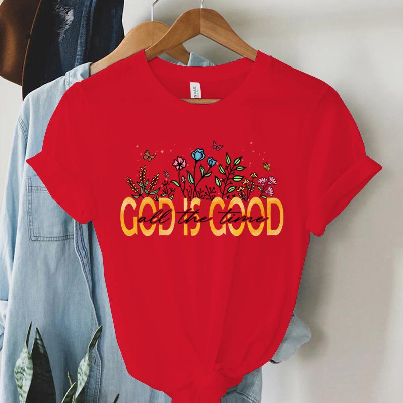 God Is Good All The Time Graphic T Shirt Women Vintage Boho Religious Christian TShirts Retro Aesthetic Jesus Tshirts Faith Top