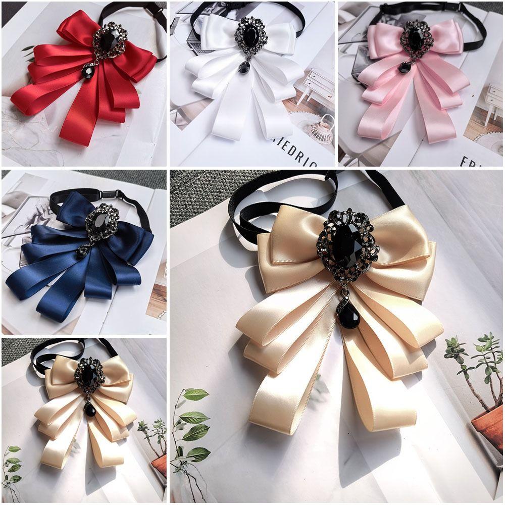 Fabric Bowtie Crystal Collar Flower Brooch Accessories Bow Tie  British Style