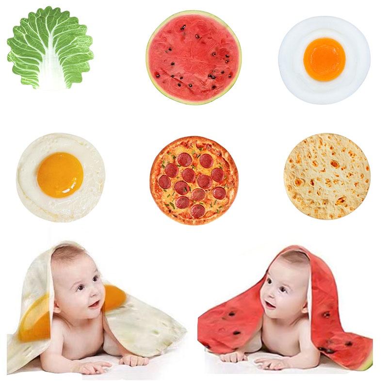Funny Flannel Baby Wrap Blanket With Matching Hat Soft And Cozy Tortilla Cabbage Egg Roll Fried Egg Watermelon And Pizza Styles