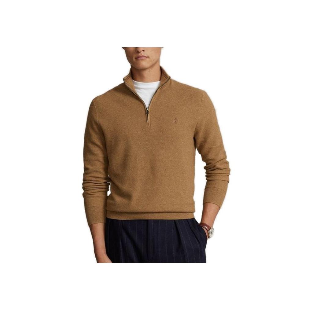 Polo Ralph Lauren FW23 Solid Color Half-Zip Long Sleeve Knit Sweater Men sweater Brown MNPOSWE16821697-200