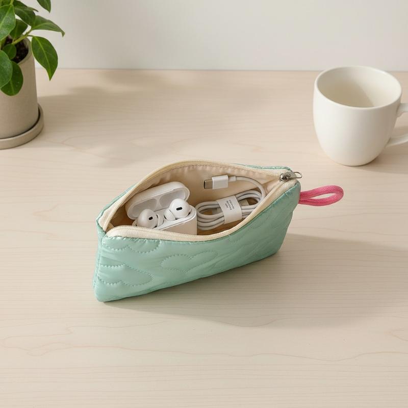 Love Heart Bow Coin Purse Cosmetic Pouch Zipper Sanitary Pad Pouch Portable Card Holder Earphone Data Cable Key Lipstick