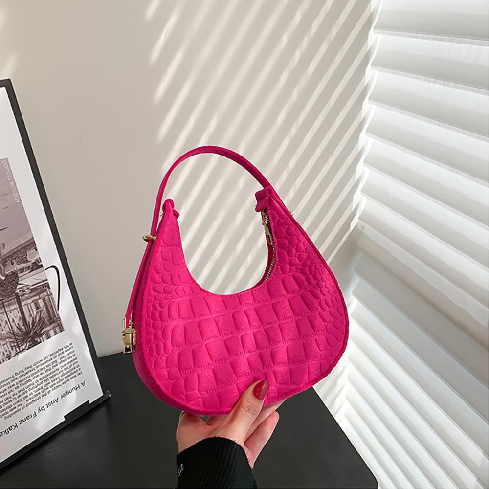Fashi Felt Cloth Pattern Shoulder Bags For Women Small Handle Underarm Bag Clutch Luxury Solid Color Female Handbag With Purse