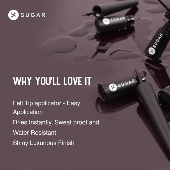 SUGAR Cosmetics Gloss Boss 24Hr Glossy Eyeliner Gel With Brush | Smudeproof & Waterproof - 01 Back In Black (Black Eyeliner) | 3Ml
