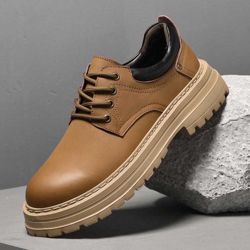 

2024 мужская британская мода универсальная платформа удобная обувь на плоской подошве для ретро рабочей одежды и трендовая кожаная обувь 45 хаки