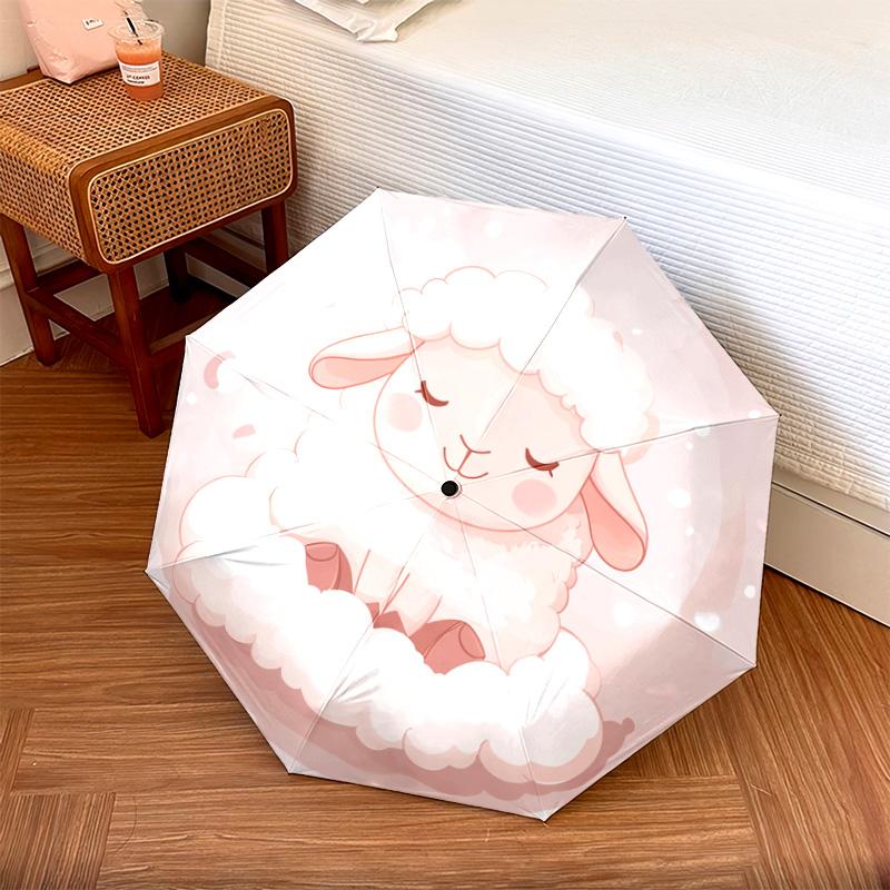 

1 PC Automatic Folding Umbrella - Cute Pink Lamb Pattern, Portable & Foldable Design with 8 Ribs, Christmas Birthday Gifts
